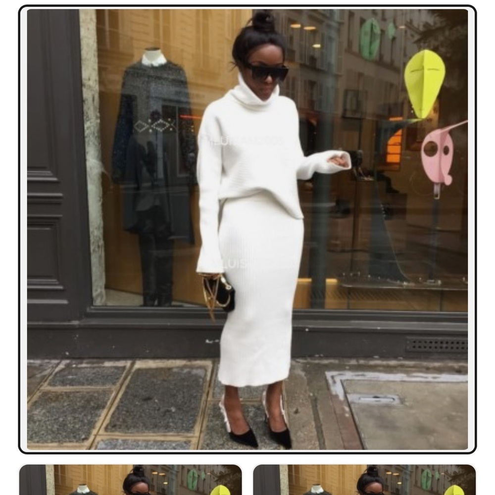 Zara White Turtleneck Sweater and skirt set